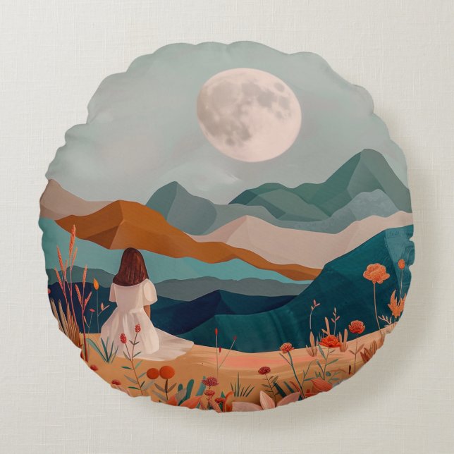 Boho Abstract landschap (21) Rond Kussen (Voorkant)