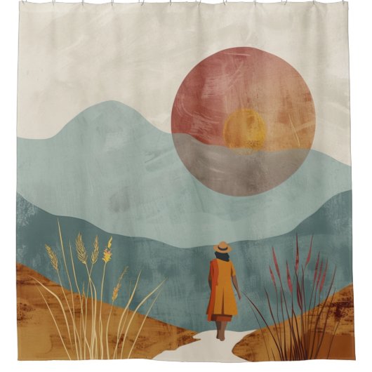 Boho Abstract landschap (23) Douchegordijn (Voorkant)