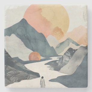 Boho Abstract landschap (2) Stenen Onderzetter