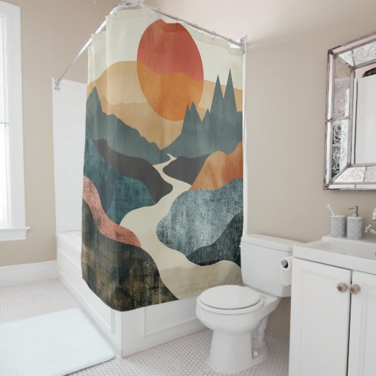 Boho Abstract landschap (5) Douchegordijn (In situ)