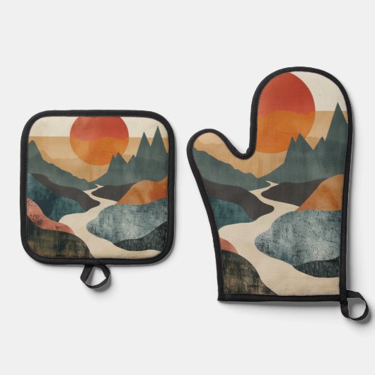 Boho Abstract landschap (5) Ovenwant & Pannenlap Set (Voorkant)