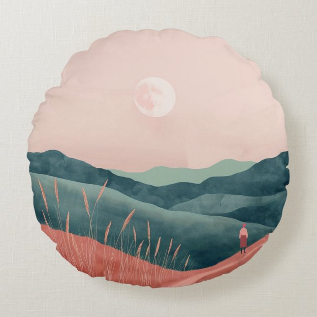 Boho Abstract landschap (7) Rond Kussen (Voorkant)
