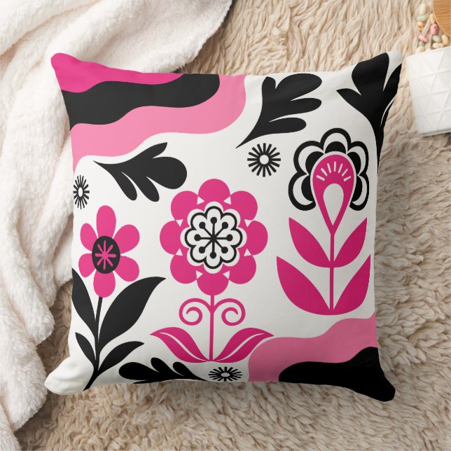 Boho Abstract Pink Flower Art Kussen (Deken)