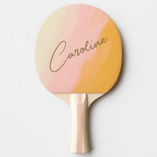 Boho Abstract Roze Geel Script Eigen Naam Tafeltennisbatje