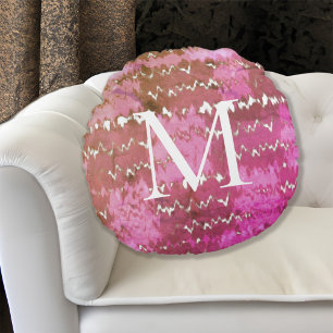 Boho Abstract roze stropdas kleurstofpatroon monog Rond Kussen