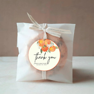 Boho Abstract Schetsmatige Oranje Tuin Bruiloft Ronde Sticker