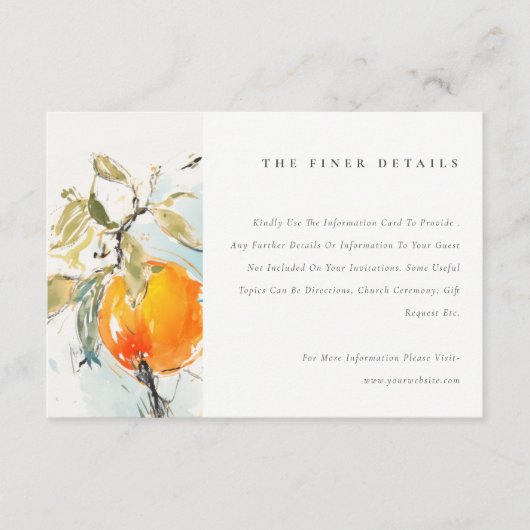 Boho Abstract Sinaasappel Tuin Bruiloft Details Informatiekaartje (Voorkant)