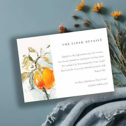 Boho Abstract Sinaasappel Tuin Bruiloft Details Informatiekaartje