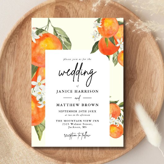 Boho Abstract Sketchy Orange Garden Wedding Kaart