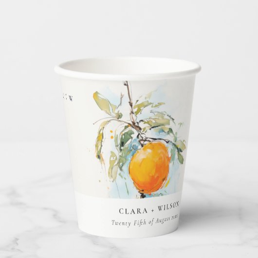 Boho Abstract Sketchy Oranje Tuin Bruiloft Papieren Bekers (Voorkant)