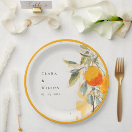 Boho Abstract Sketchy Oranje Tuin Bruiloft Papieren Bordje