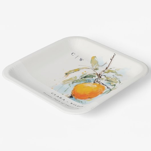 Boho Abstract Sketchy Oranje Tuin Bruiloft Papieren Bordje (Gebogen)