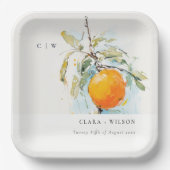 Boho Abstract Sketchy Oranje Tuin Bruiloft Papieren Bordje (Voorkant)