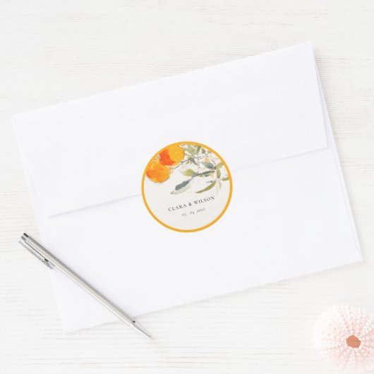 Boho Abstract Sketchy Oranje Tuin Bruiloft Ronde Sticker (Envelop)