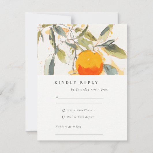 Boho Abstract Sketchy Oranje Tuin Bruiloft RSVP Kaartje (Voorkant)