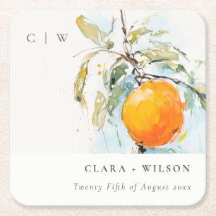 Boho Abstract Sketchy Oranje Tuin Bruiloft Vierkante Kartonnen Onderzetter