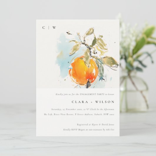 Boho Abstract Sketchy Oranje Tuin Verloving Kaart (Staand voorkant)