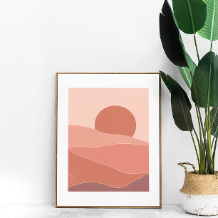Boho Abstract Verbrand Sinaasappel SunsetPrint Poster