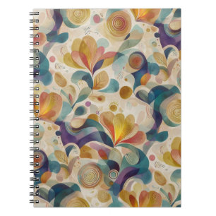 Boho Abstract Waterverf Bloemige Swirl Goud Teal Notitieboek
