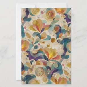 Boho Abstract Waterverf Bloemige Werveling Gouden Briefpapier