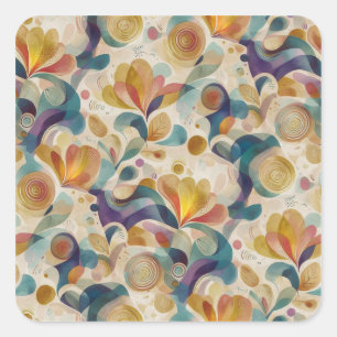 Boho Abstract Waterverf Bloemige Werveling Gouden Vierkante Sticker