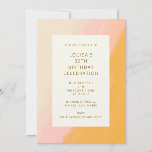 Boho Abstract Waterverf Roze Geel 30e Verjaardag Kaart (Voorkant)