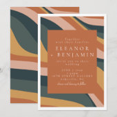 Boho Abstract Wavy Lines Terracotta Green Wedding Kaart (Voorkant / Achterkant)