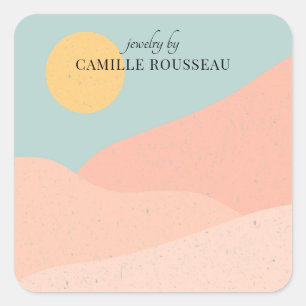 Boho Abstract Woestijn Zonsopgang Productlabel Vierkante Sticker