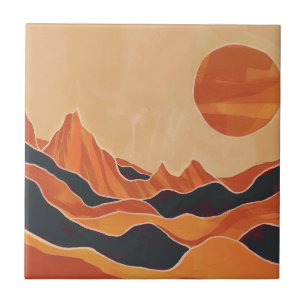 Boho Abstract Woestijnlandschap met Zon Minimalist Tegeltje
