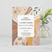 Boho Abstracte Beige Bloemen Huwelijk Kaart (Staand voorkant)