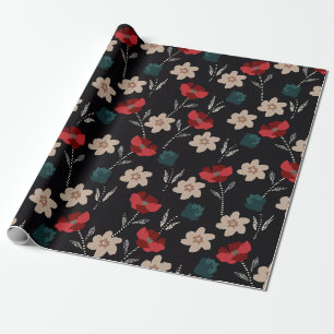 BOHO ABSTRACTE BLOEMEN OP ZWART CADEAUPAPIER