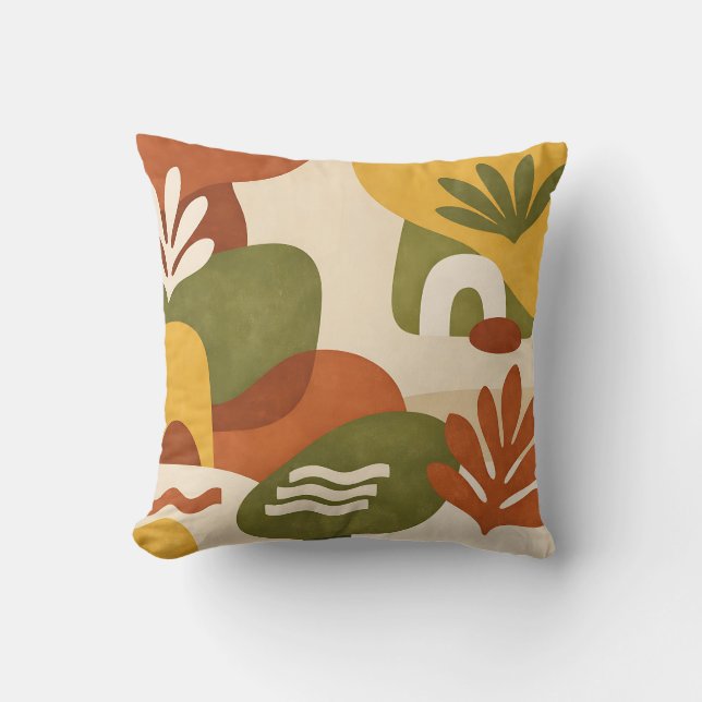 Boho Abstracte Botanische Kunst Kussen (Voorkant)