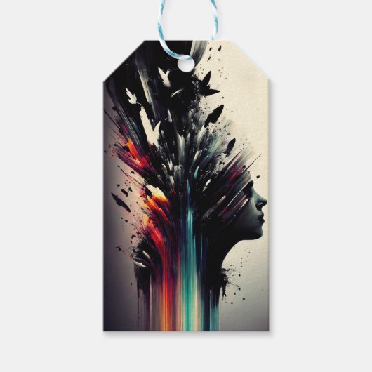 Boho abstracte kunst met meisjesgezicht cadeaulabel (Voorkant)