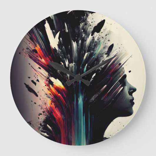 Boho abstracte kunst met meisjesgezicht grote klok (Voorkant)