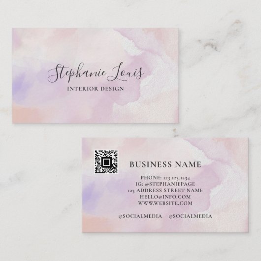 Boho Abstracte Lavendel Paarse Waterverf | QR-code Contactkaartje (Voorkant / Achterkant)