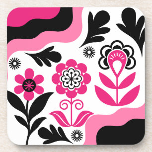 Boho Abstracte Roze Bloem Kunst Bier Onderzetter