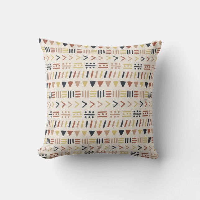 Boho Abstracte Streepjes Stip Tribale Symbool Patr Kussen (Voorkant)