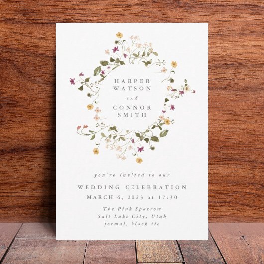 Boho Abundance Dried Wildflower Pampas Wedding Kaart