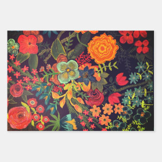 Boho-acrylschildering bloemontwerp inpakpapier vel