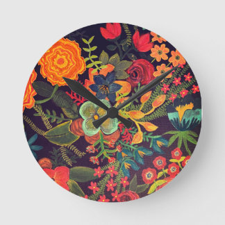 Boho-acrylschildering bloemontwerp ronde klok