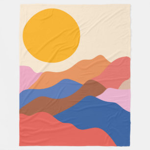 Boho Aesthetisch Abstract Landschap Mountains Blue Fleece Deken