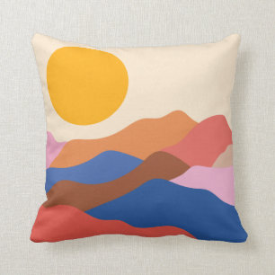 Boho Aesthetisch Abstract Landschap Mountains Blue Kussen