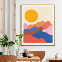 Boho Aesthetisch Abstract Landschap Mountains Blue