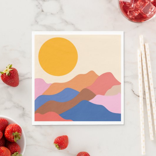 Boho Aesthetisch Abstract Landschap Mountains Blue Servet (Insitu)