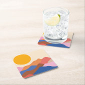 Boho Aesthetisch Abstract Landschap Mountains Blue Vierkante Kartonnen Onderzetter (Insitu)