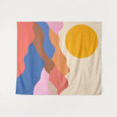 Boho Aesthetisch Abstract Landschap Mountains Blue Wandkleed (Voorkant (horizontaal))