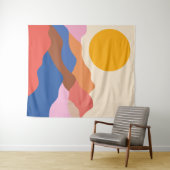 Boho Aesthetisch Abstract Landschap Mountains Blue Wandkleed (In Situ (horizontaal))