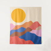 Boho Aesthetisch Abstract Landschap Mountains Blue Wandkleed (Voorkant)