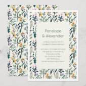 Boho Aesthetische Waterverf Wildflower Wedding Kaart (Voorkant / Achterkant)