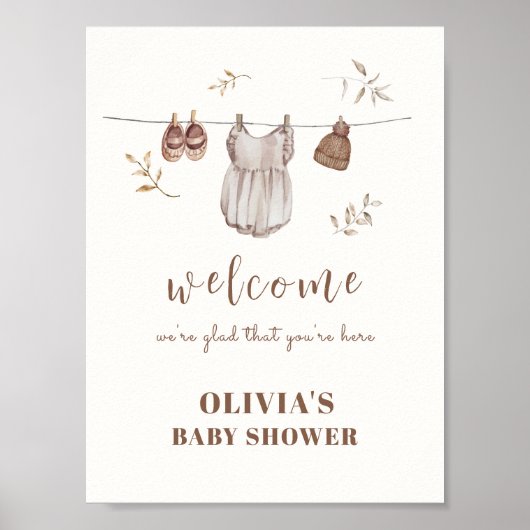 Boho Affiche de bienvenue Baby shower en tenue pou (Devant)